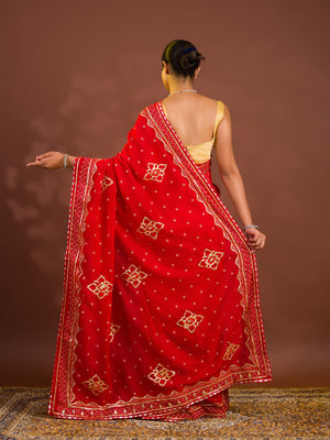 By Bandhani Saree With Gotapatti Work