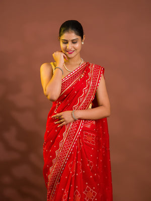 By Bandhani Saree With Gotapatti Work