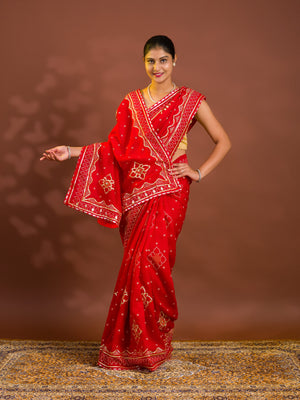 By Bandhani Saree With Gotapatti Work