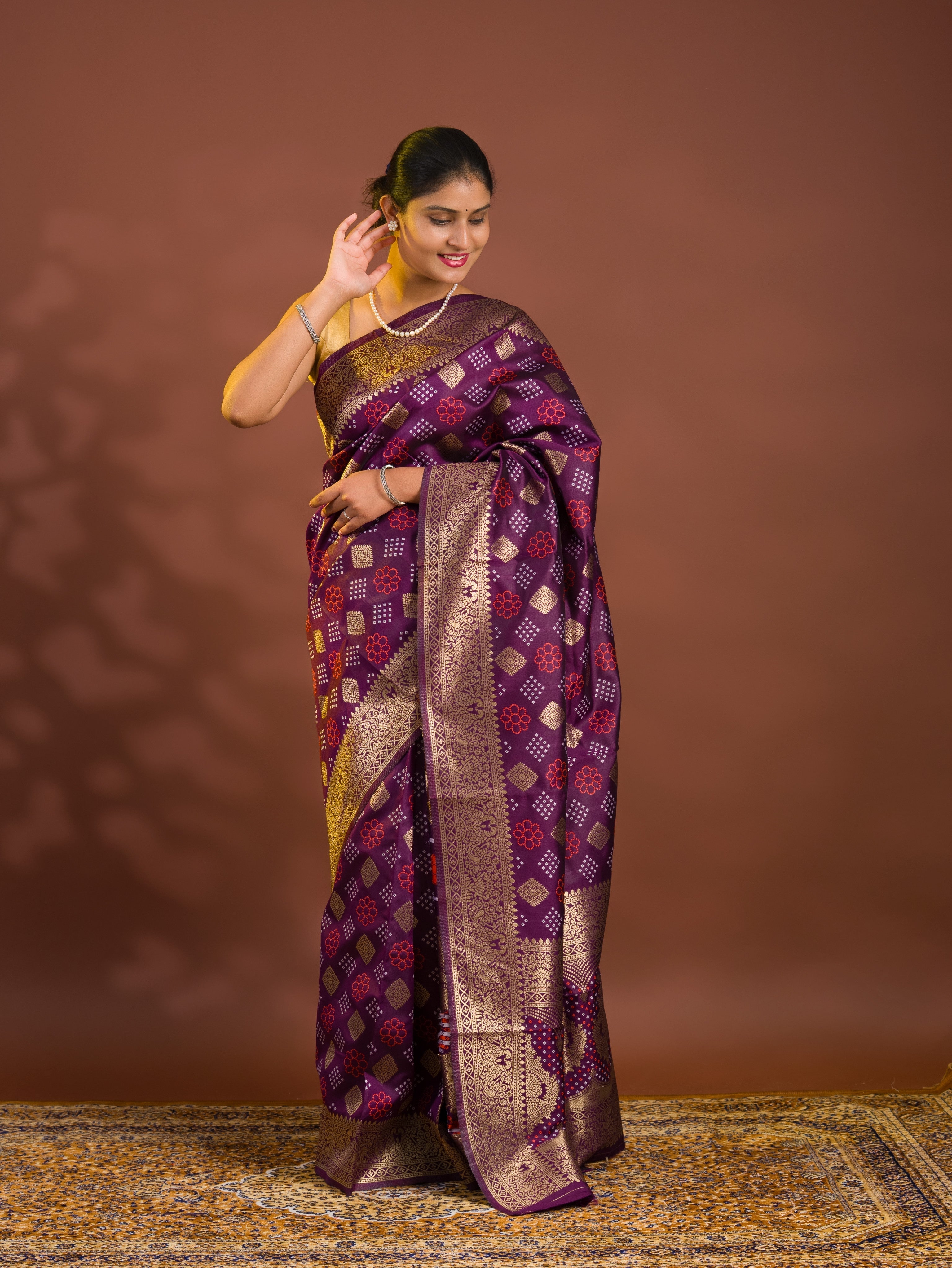 By Latest Bandhani Saree With Casual Wear