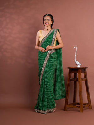 By New Spiceal Chiffon Leheriya Style With Embroidery Border Work Saree