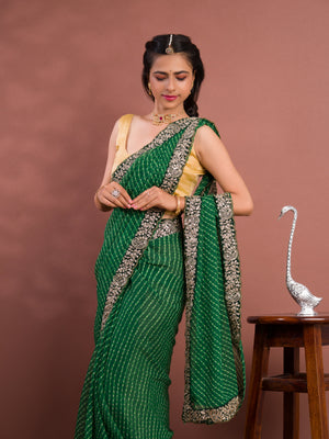 By New Spiceal Chiffon Leheriya Style With Embroidery Border Work Saree