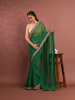 By New Spiceal Chiffon Leheriya Style With Embroidery Border Work Saree