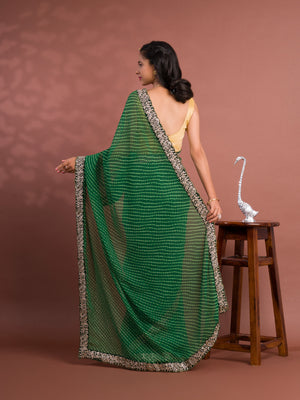 By New Spiceal Chiffon Leheriya Style With Embroidery Border Work Saree