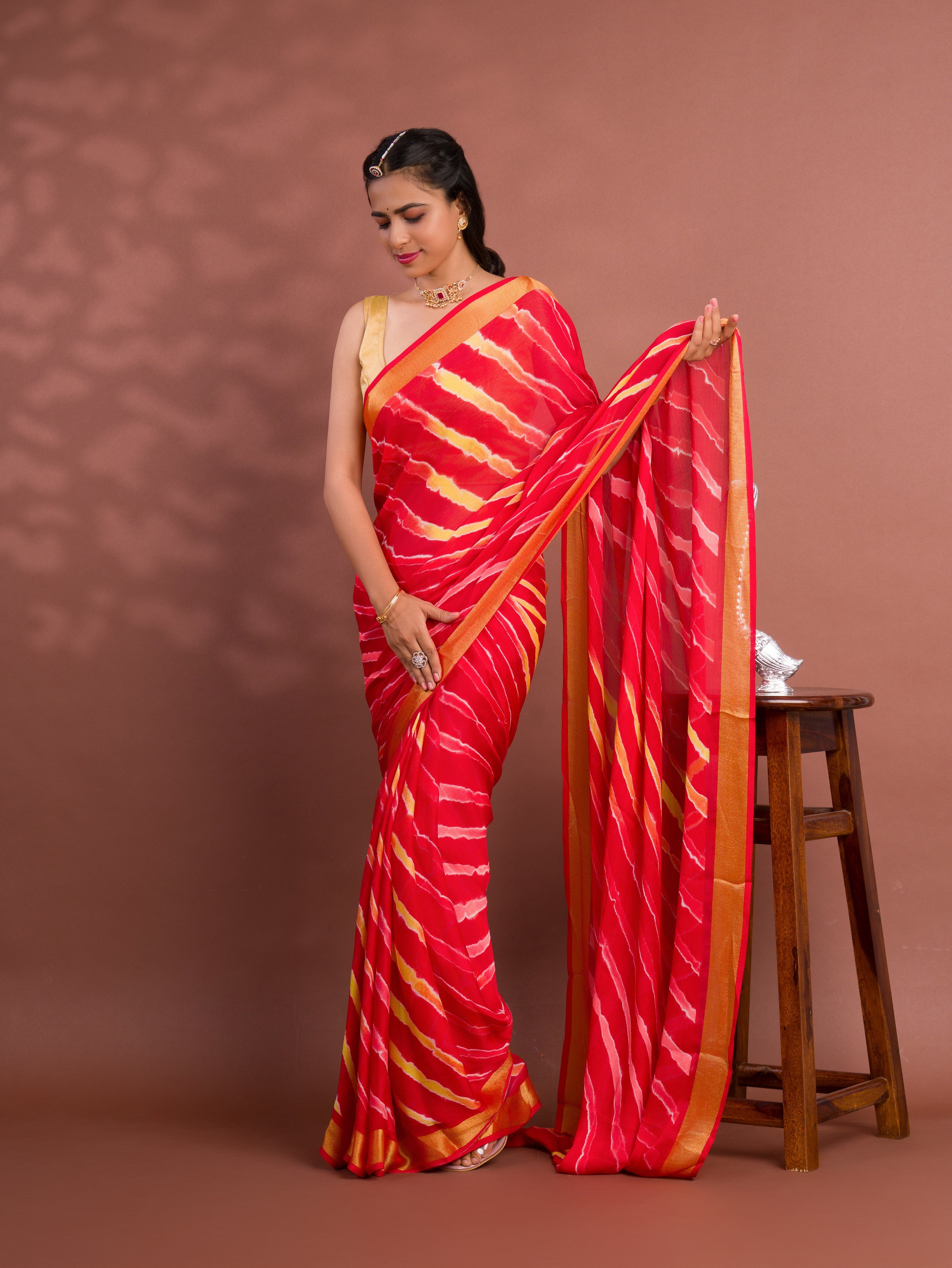 Tanmira Latest New Mos Chiffon Leheriya Style Saree STL