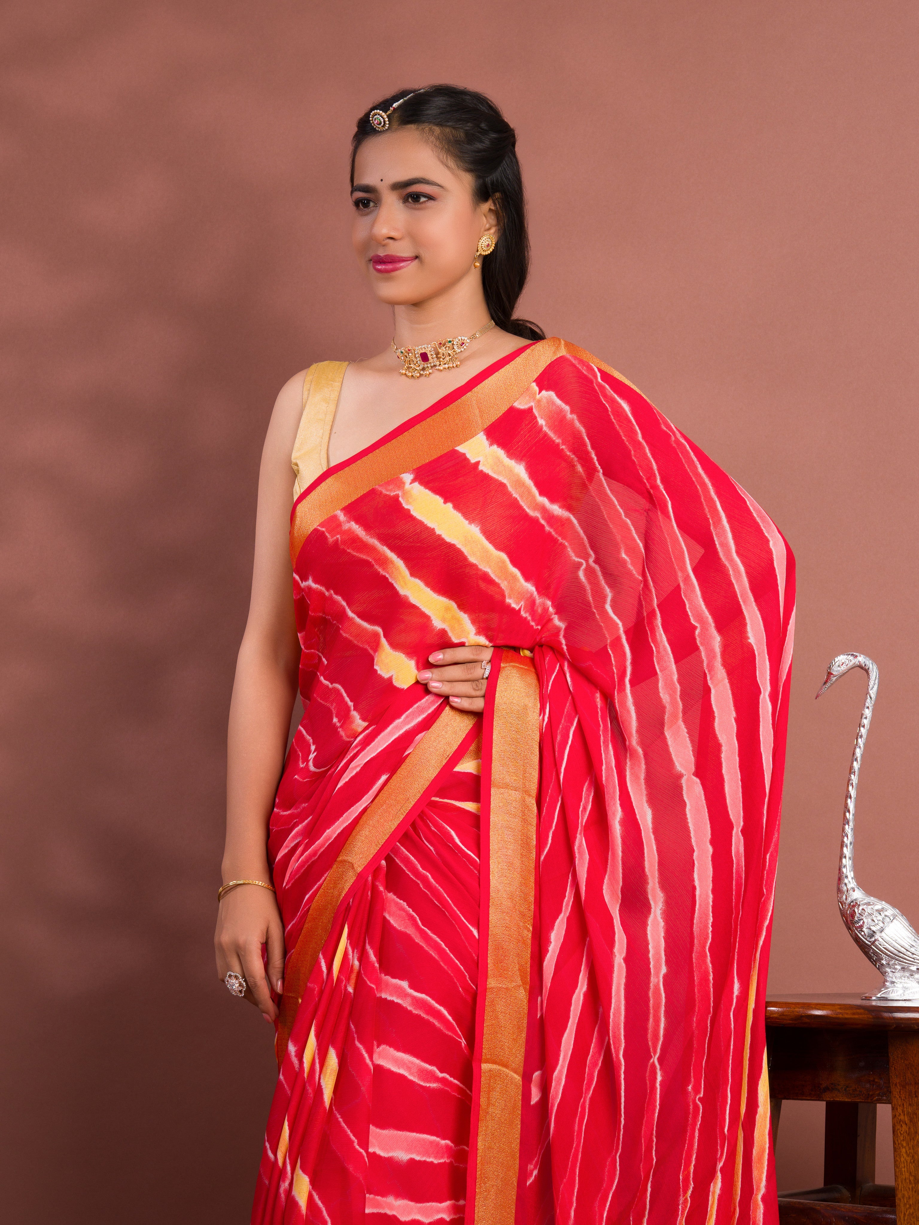 By Latest New Mos Chiffon Leheriya Style Saree