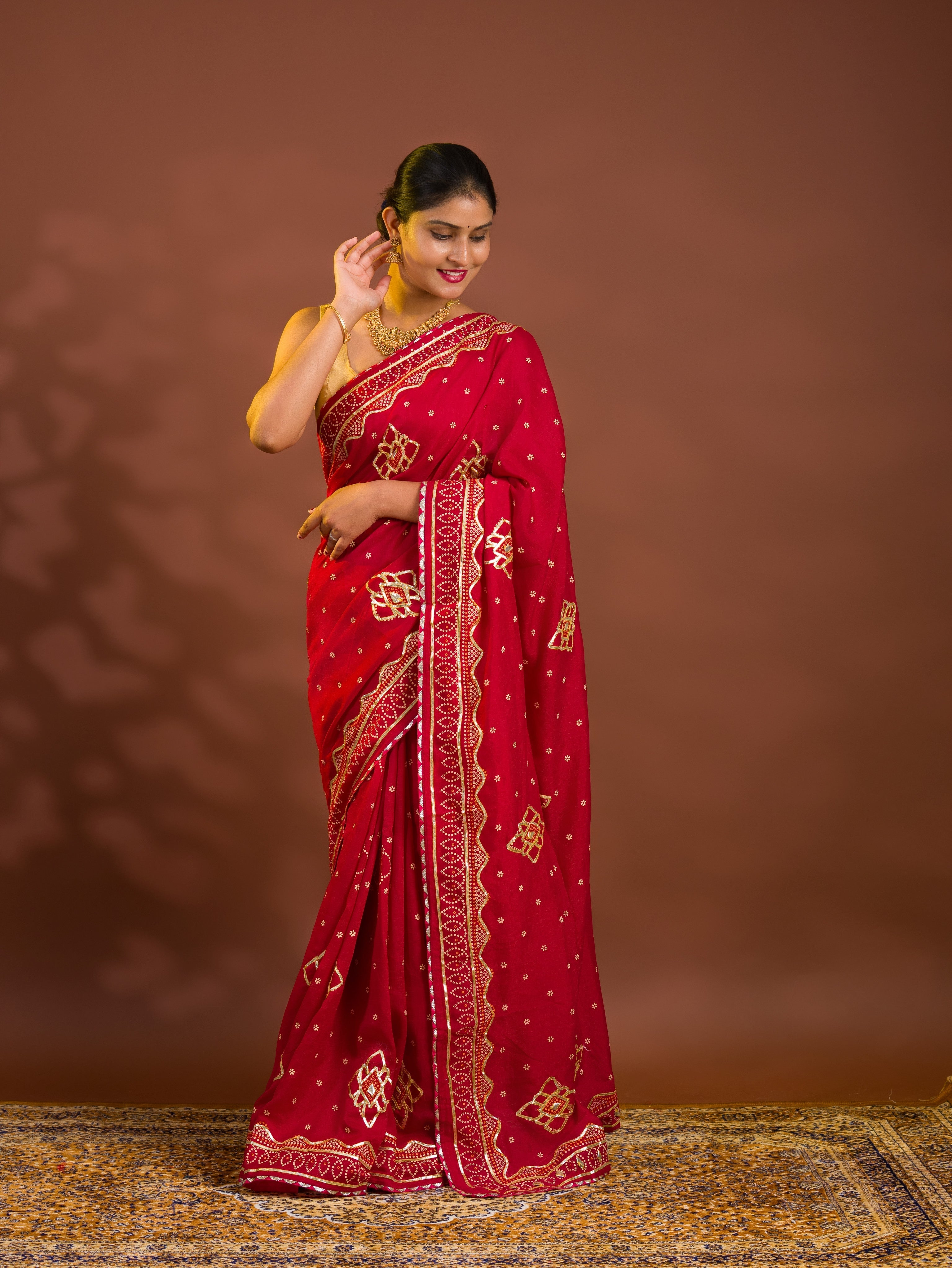 By Bandhani Saree With Gotapatti Work