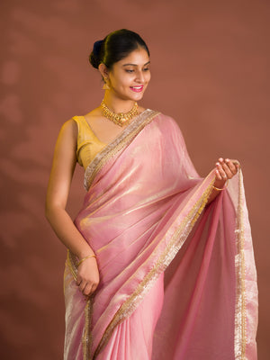 By Chiffon Tissue Saree With Party Wear