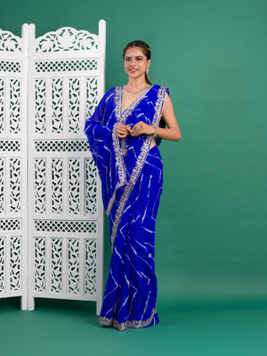 Chiffon Leheriya Style Wih Gotapatti Work Saree in blue color