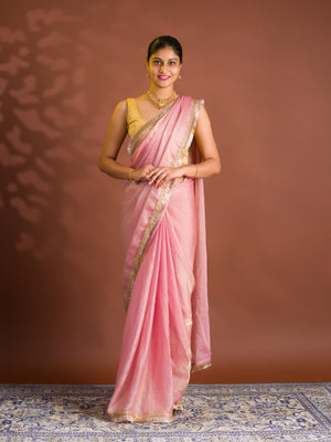 By Chiffon Tissue Saree With Party Wear