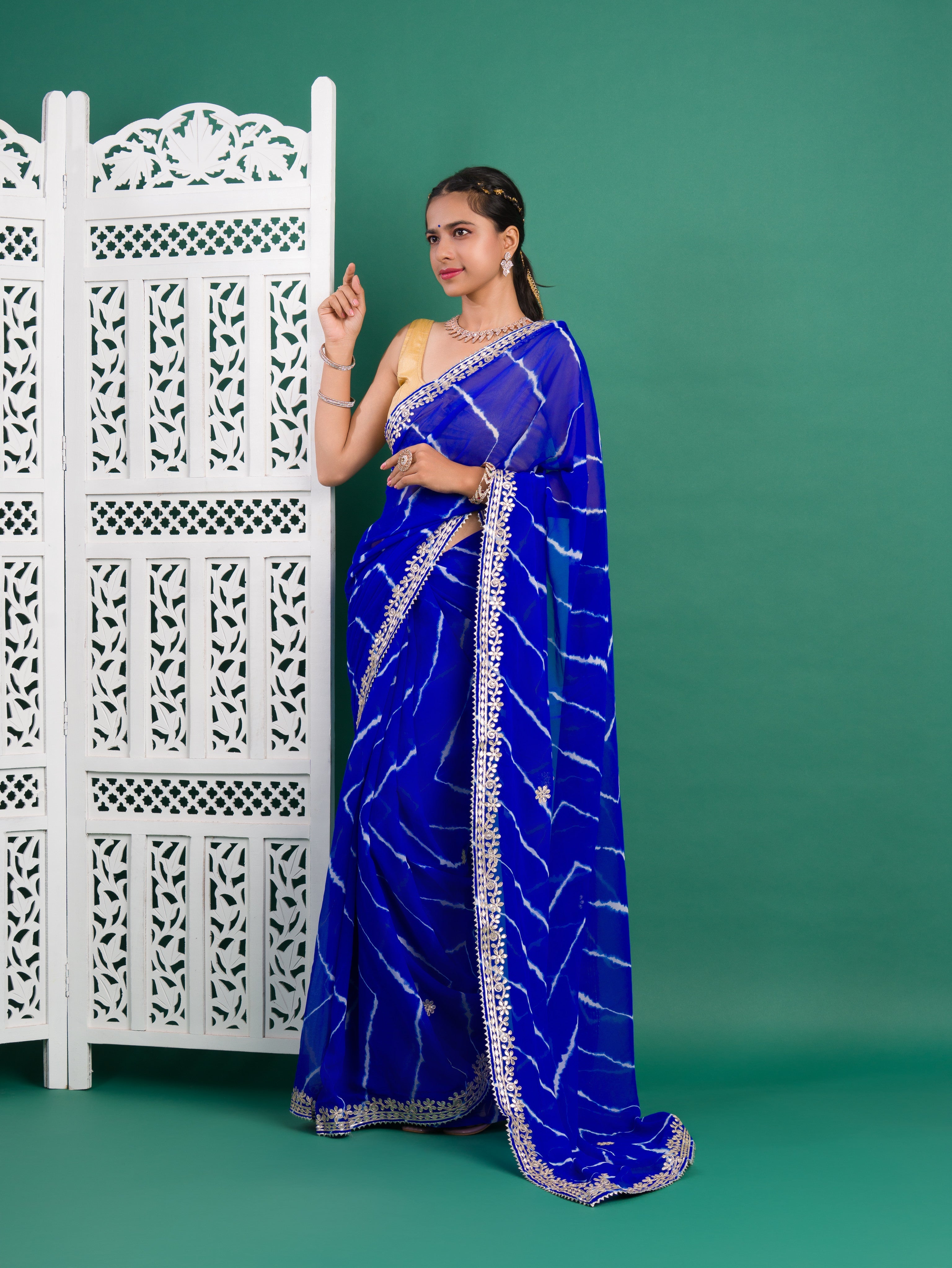 Tanmira New Beautiful Chiffon Leheriya Style Wih Gotapatti Work Saree SWA