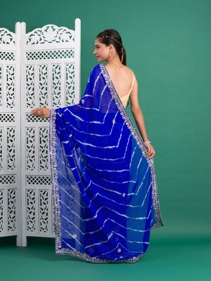 Chiffon Leheriya Style Wih Gotapatti Work Saree in blue color