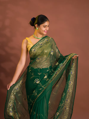 By Designer Saree With Handcrafted Aari Tari Work