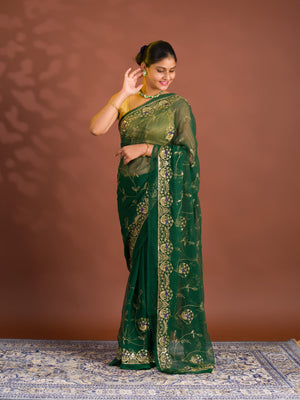 By Designer Saree With Handcrafted Aari Tari Work