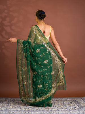 By Designer Saree With Handcrafted Aari Tari Work