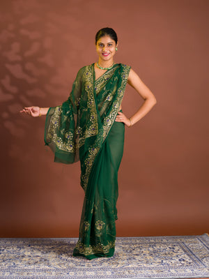 By Designer Saree With Handcrafted Aari Tari Work