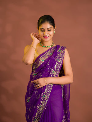 By Designer Saree With Handcrafted Aari Tari Work