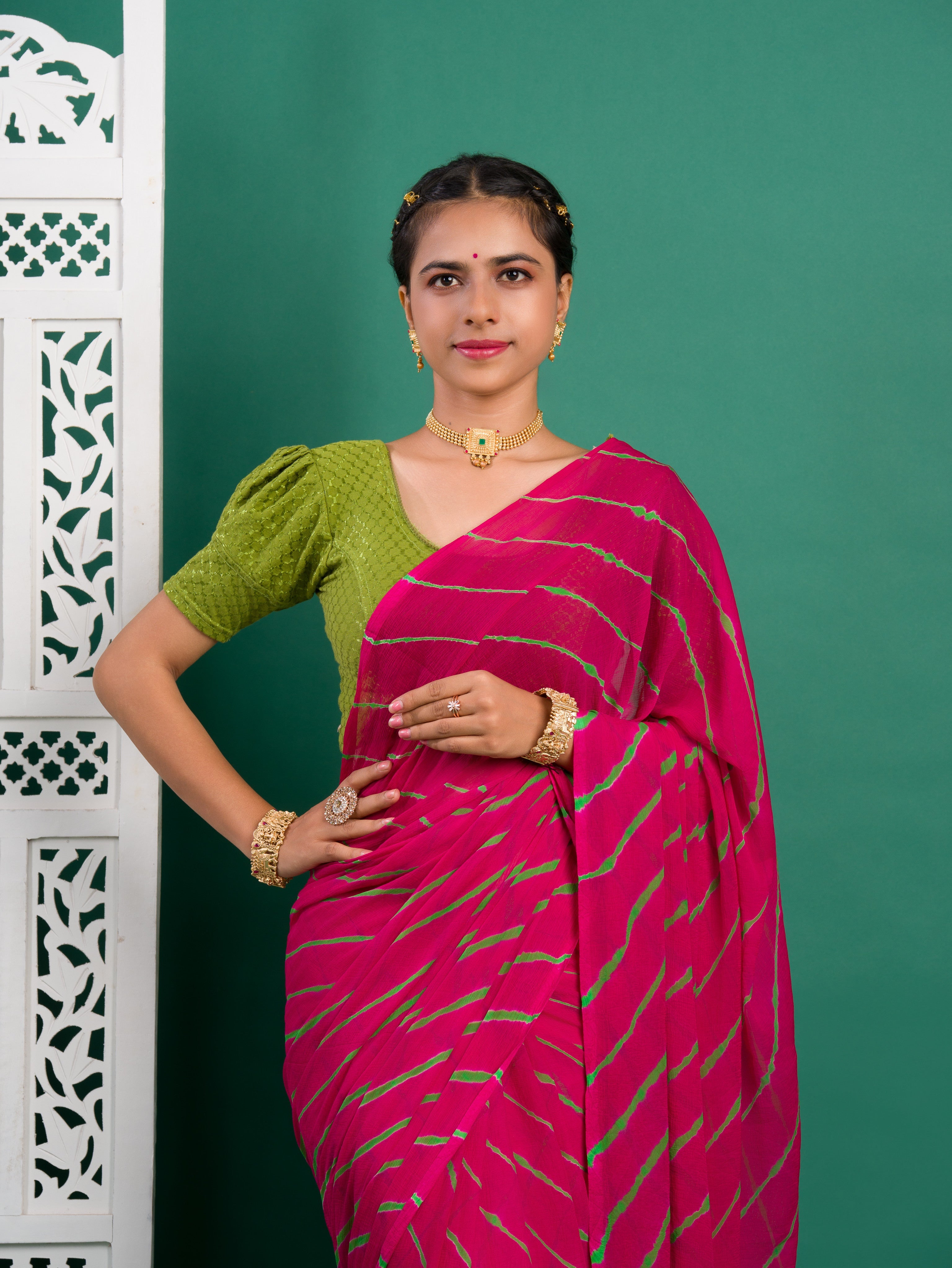 Tanmira New Beautiful Chiffon Leheriya Style With Casual WearSaree KRN