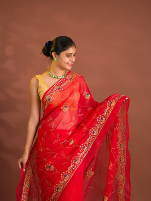 By Designer Saree With Handcrafted Aari Tari Work