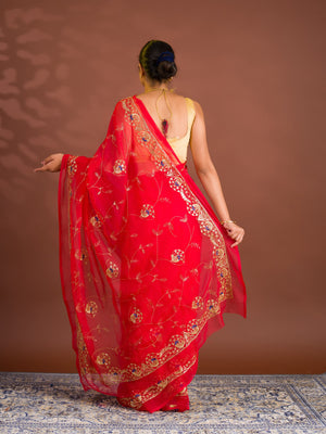By Designer Saree With Handcrafted Aari Tari Work
