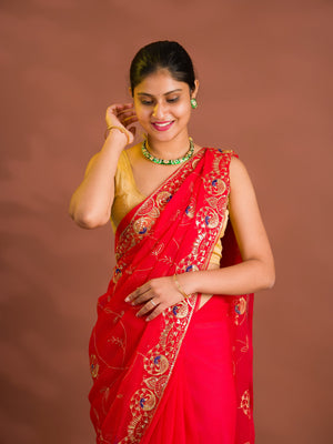 By Designer Saree With Handcrafted Aari Tari Work