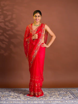 By Designer Saree With Handcrafted Aari Tari Work