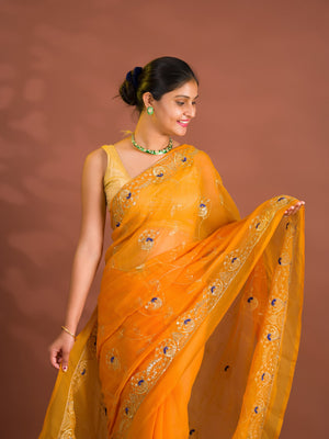 By Designer Saree With Handcrafted Aari Tari Work