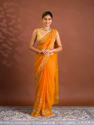 By Designer Saree With Handcrafted Aari Tari Work