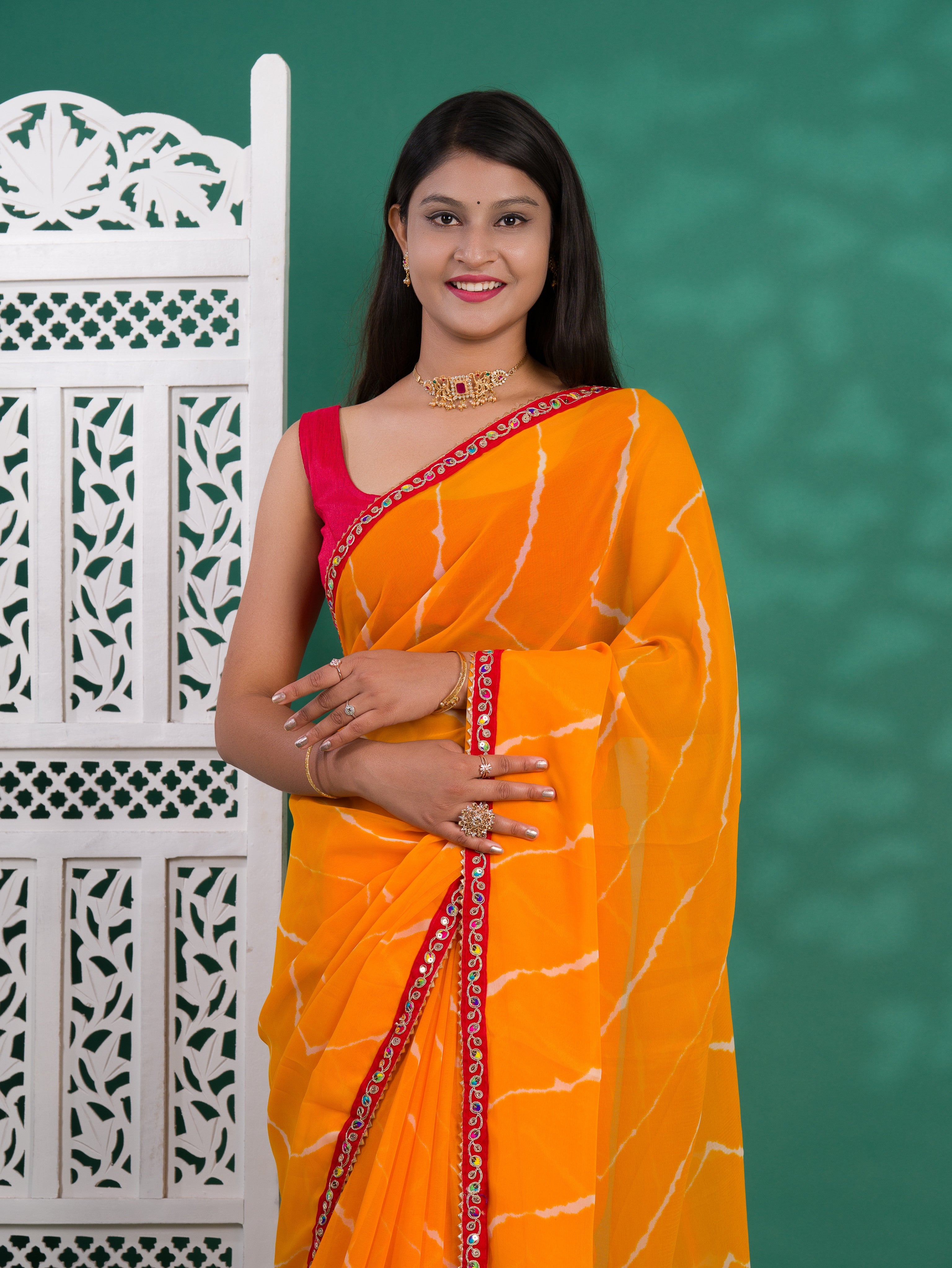 Tanmira New Latest Chiffon Leheriya Style with Embroidery Work Saree STL