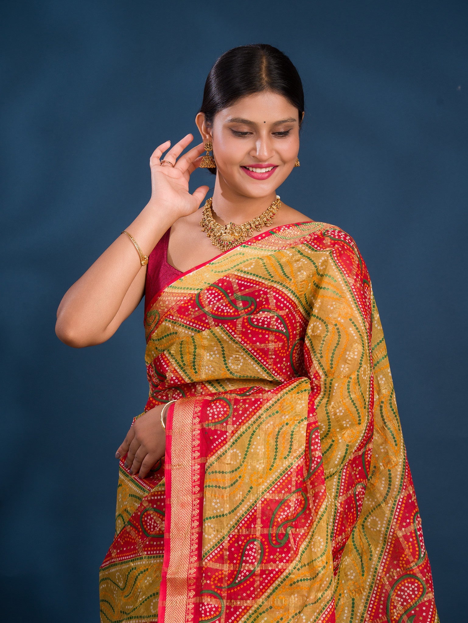 By Ghatchola Saree With Bikaneri bandhej Work
