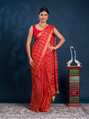 By Ghatchola Saree With Bikaneri bandhej Work