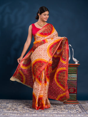 By Ghatchola Saree With Bikaneri bandhej Work
