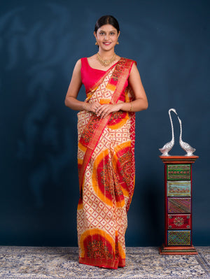 By Ghatchola Saree With Bikaneri bandhej Work
