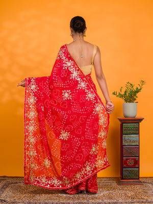 By Bandhani Saree With Gotapatti Work