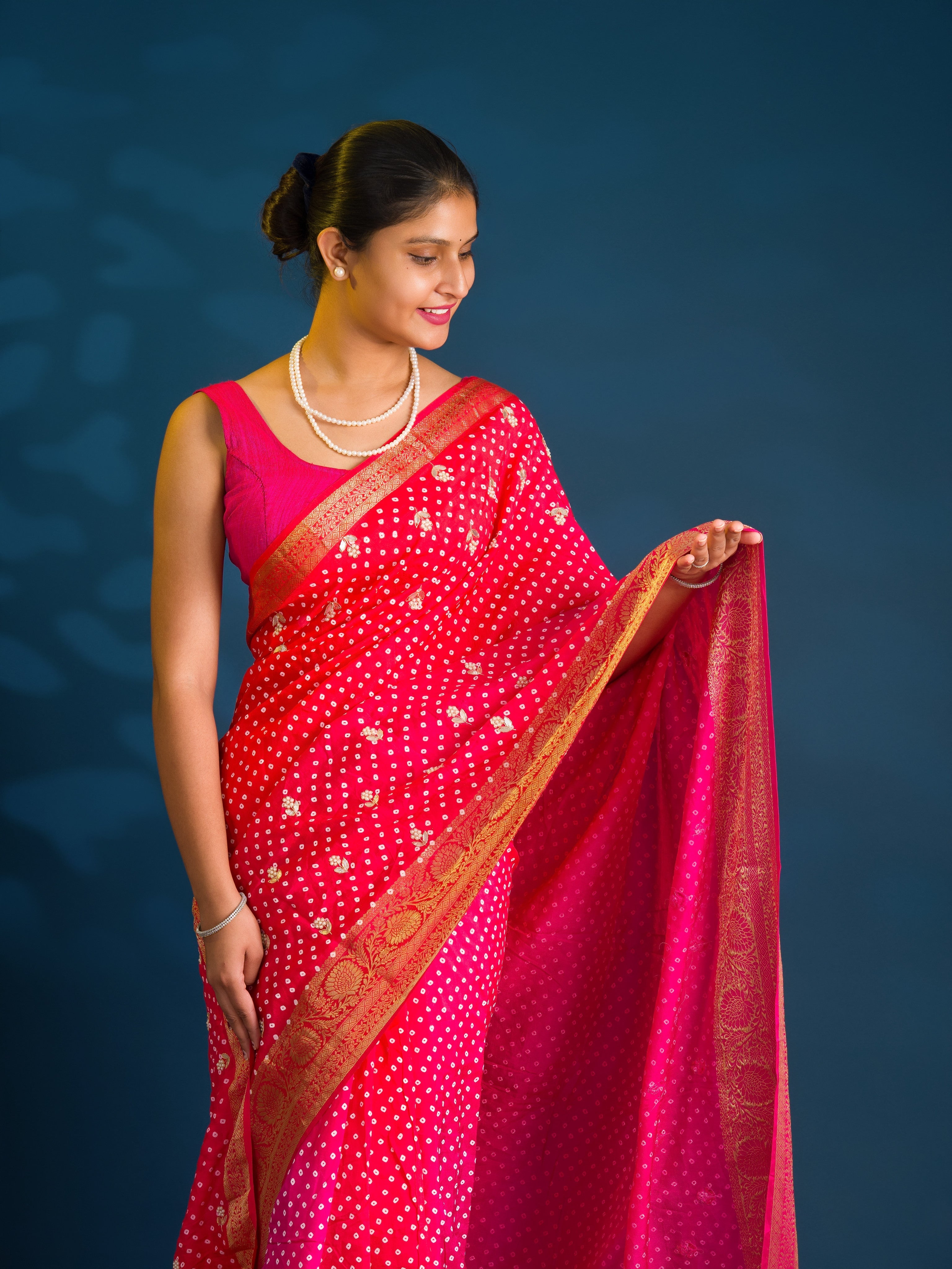 By Bandhani Saree with Gota Patti Work