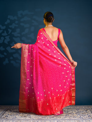 By Bandhani Saree with Gota Patti Work