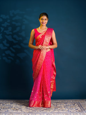 By Bandhani Saree with Gota Patti Work