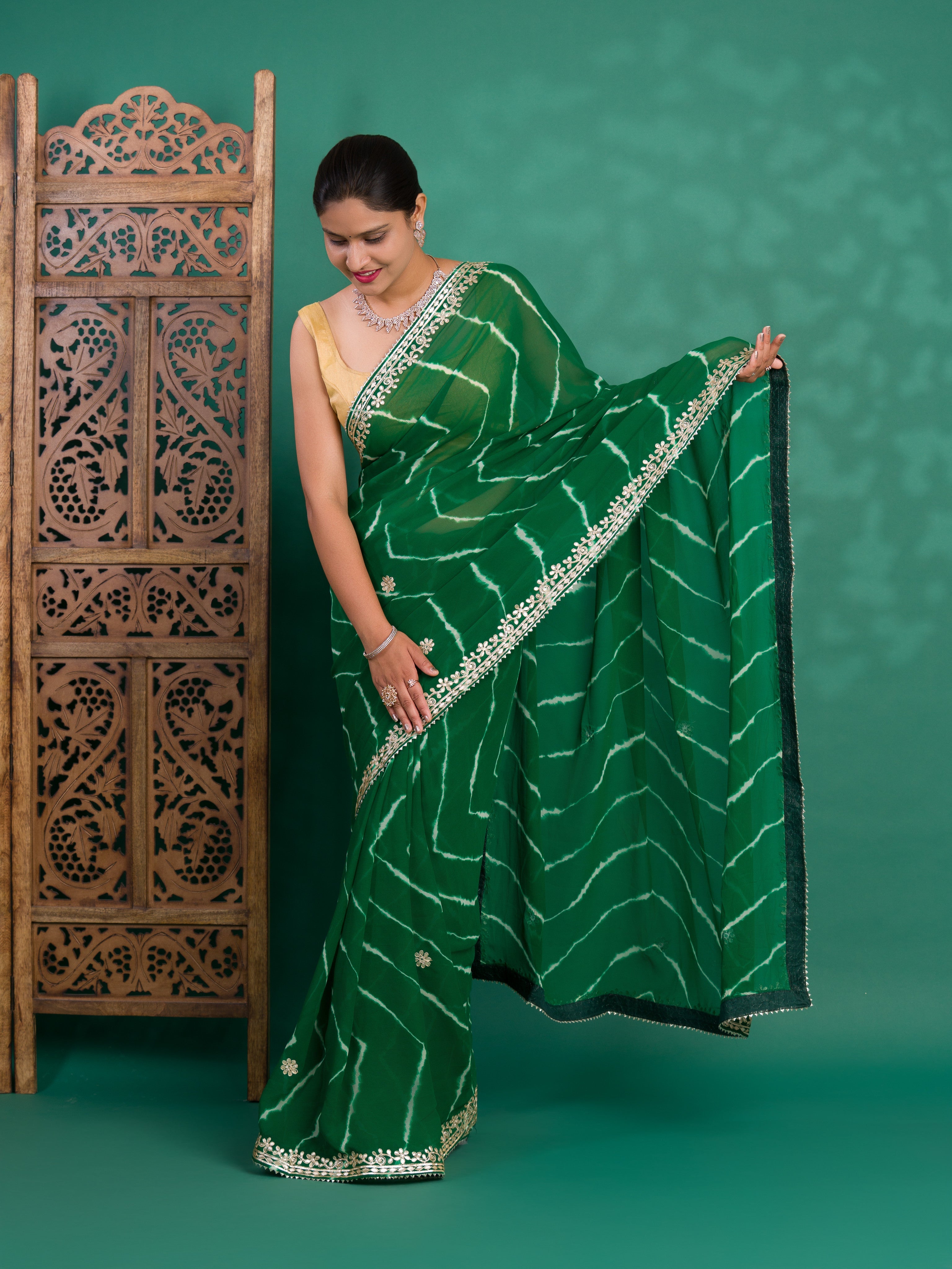 Tanmira Latest Chiffon Leheriya Style Wih Gotapatti Work Saree SWA