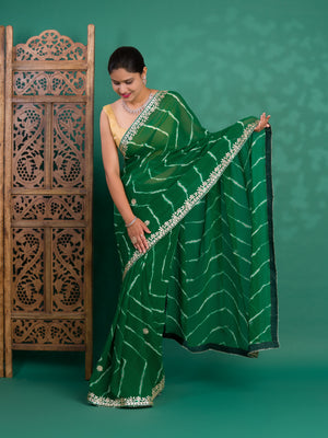 Chiffon Leheriya Style Wih Gotapatti Work Saree in green colour