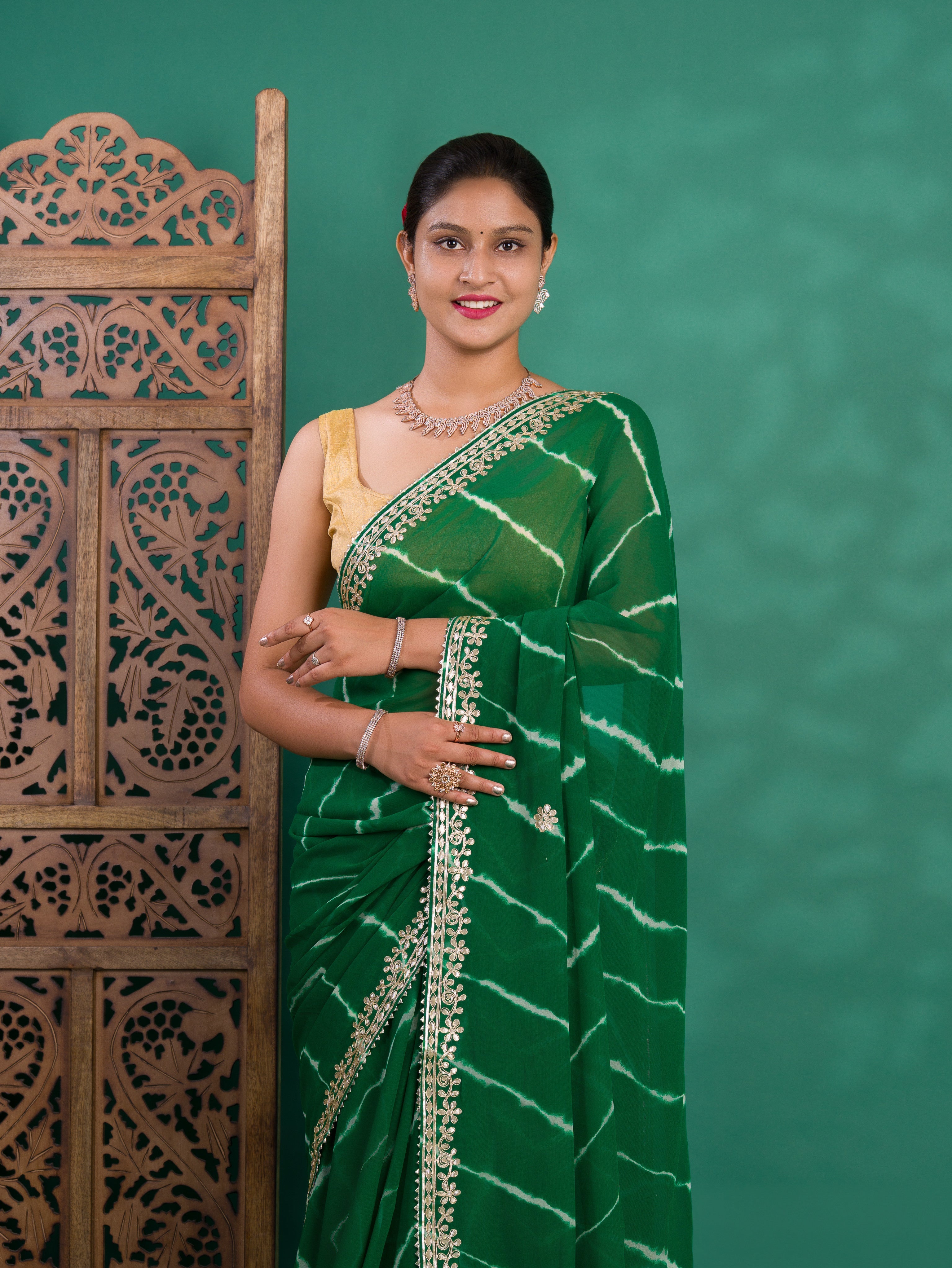 Tanmira Latest Chiffon Leheriya Style Wih Gotapatti Work Saree SWA