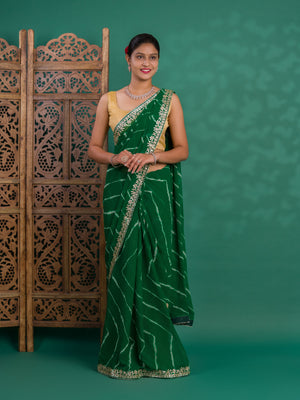 Chiffon Leheriya Style Wih Gotapatti Work Saree in green colour