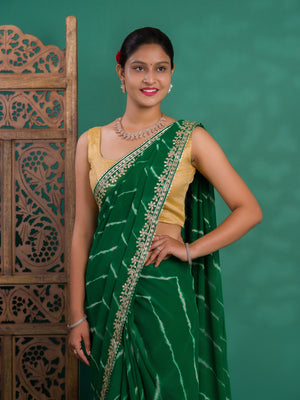 Chiffon Leheriya Style Wih Gotapatti Work Saree in green colour