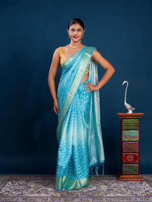 Dola Silk Leheriya Style With Zari border Saree in blue colour