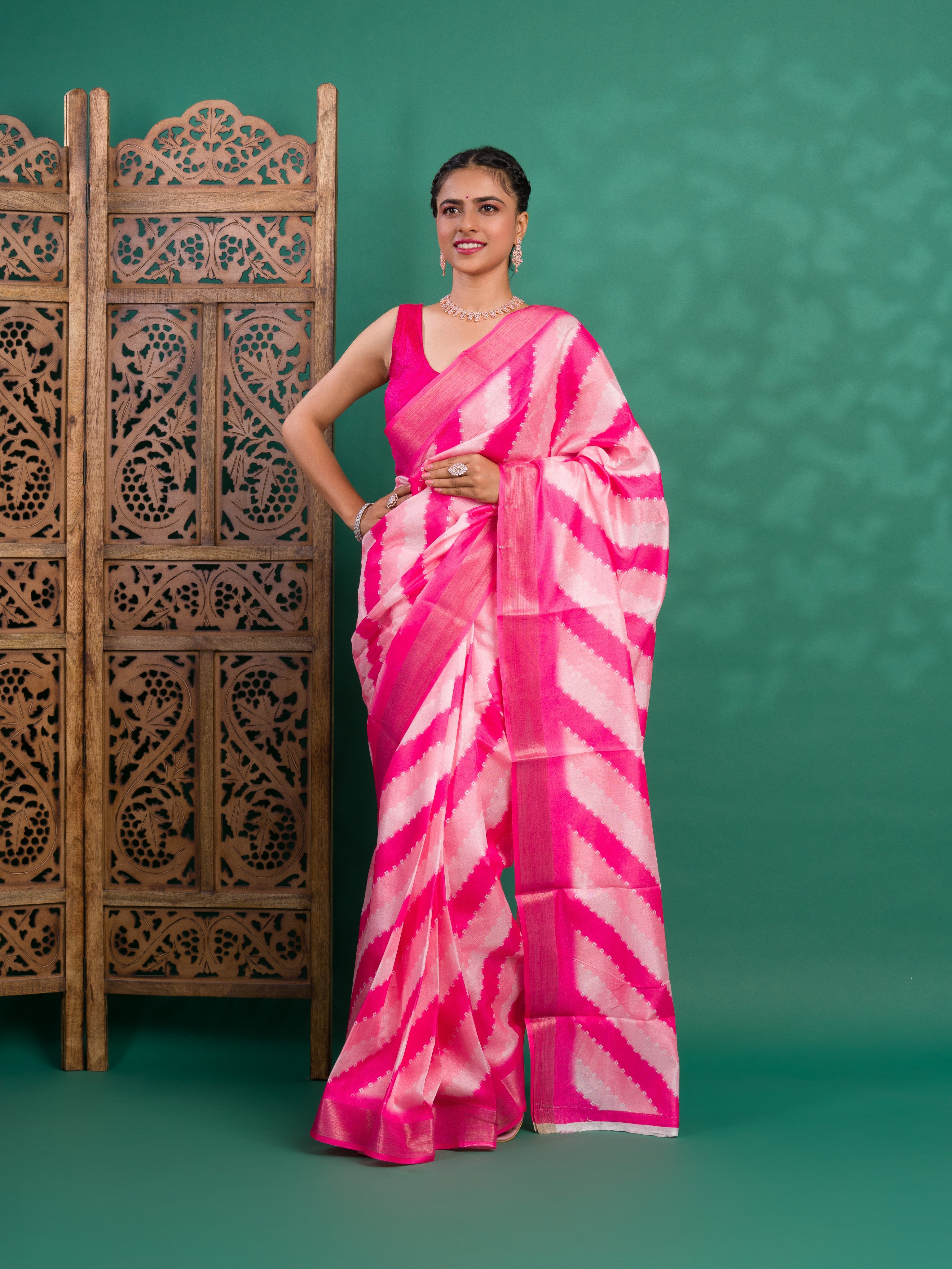 Tanmira New Arrival Cotton silk Leheriya Style With Zari Border Saree GAN