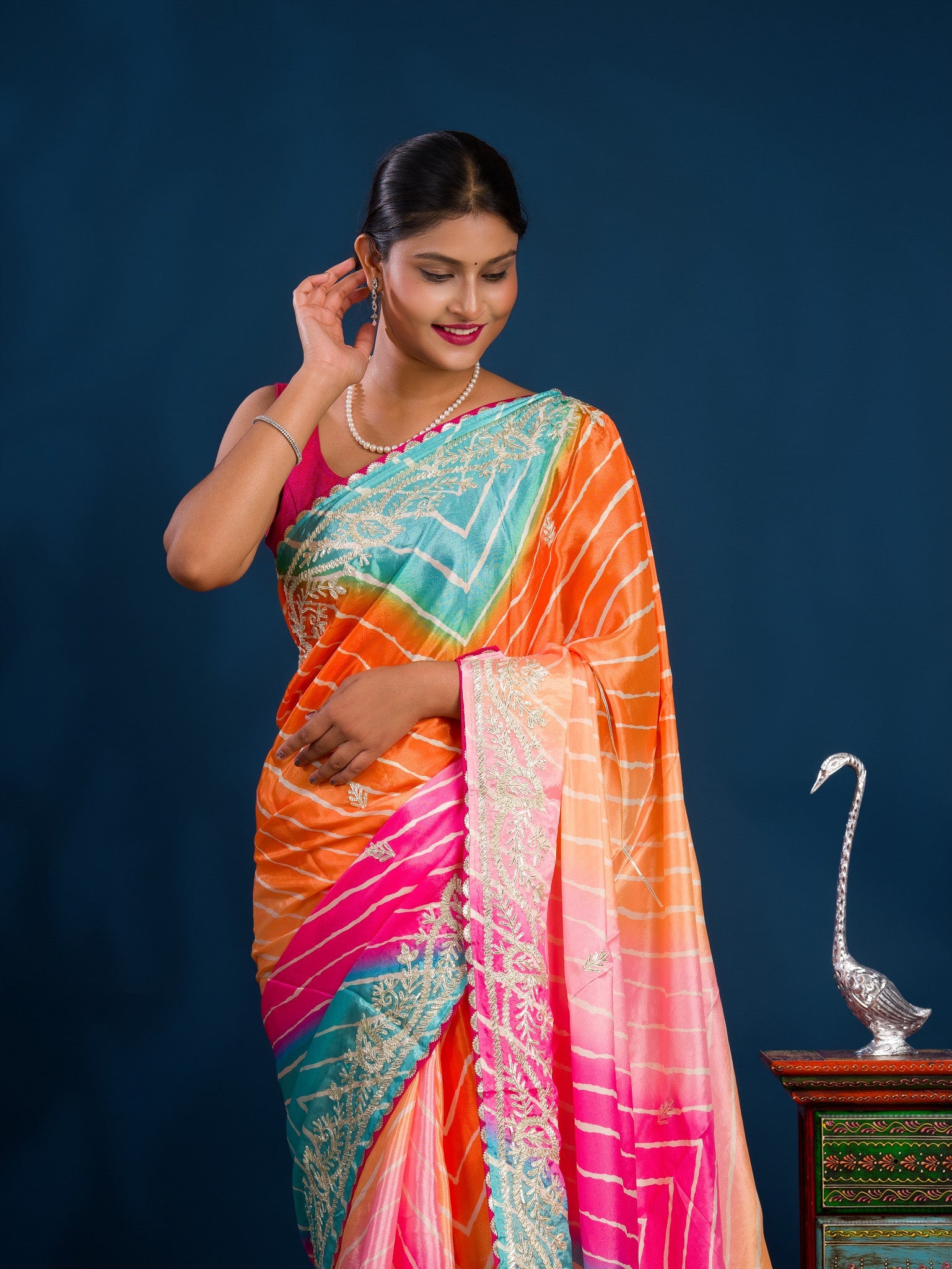A colorful saree in leheriya style