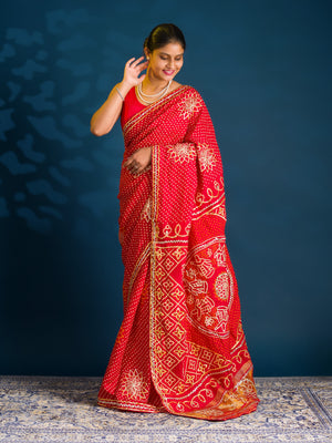 By Bandhani Saree With Gotapatti Work
