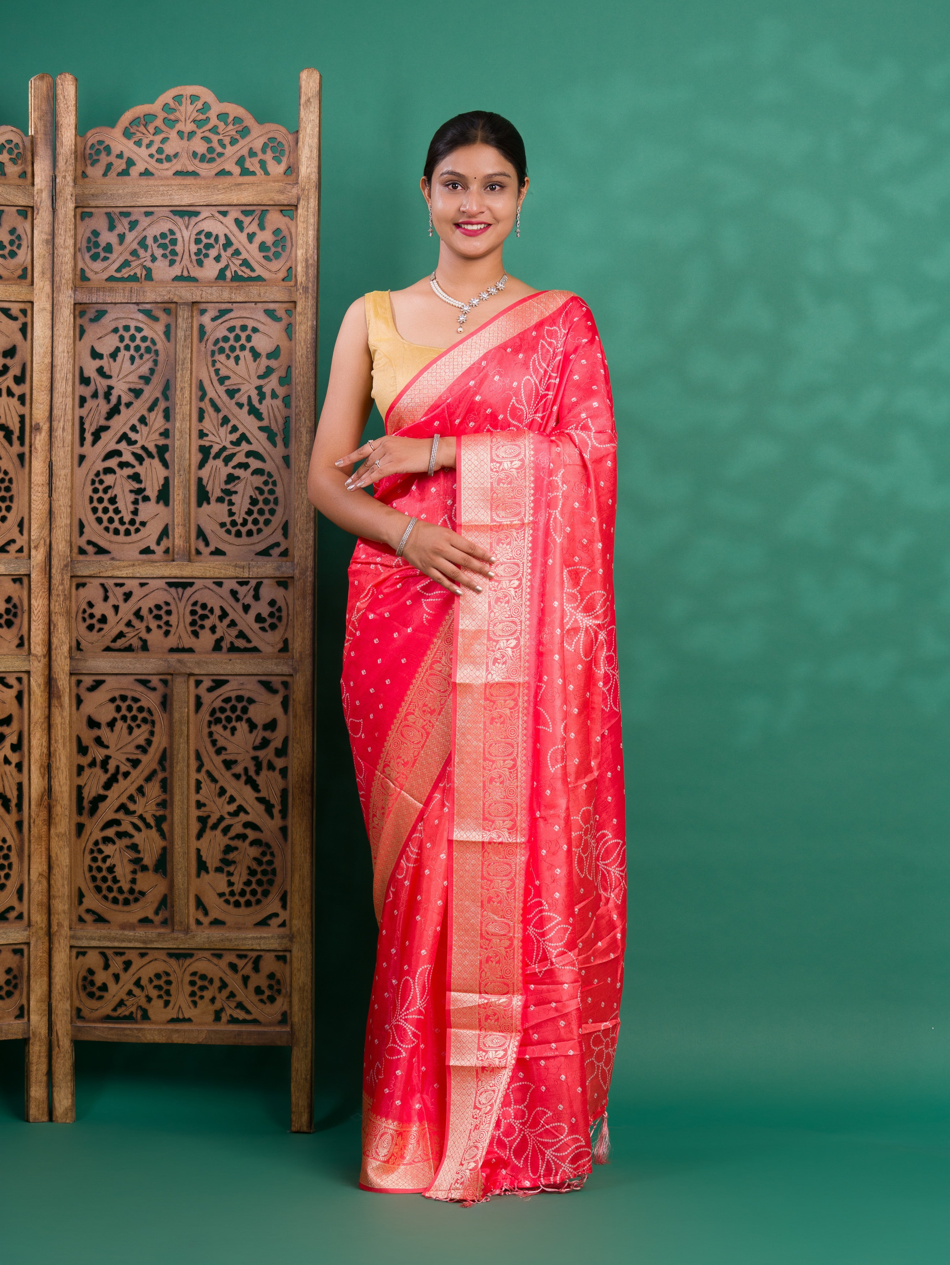 Tanmira New Dola Silk Bandhani Style With Zari border Saree GAN