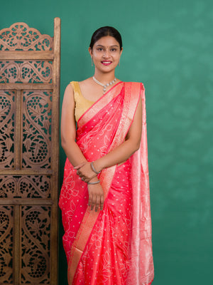 Silk Bandhani Style With Zari border Saree under 1500