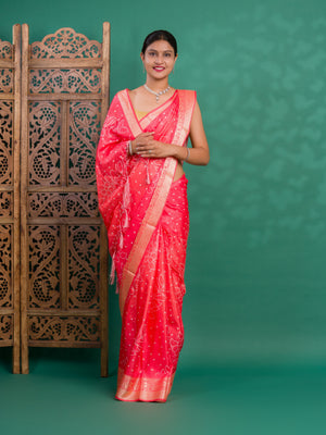 Silk Bandhani Style With Zari border Saree under 1500