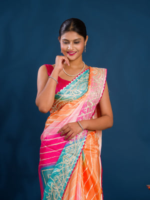 A colorful saree in leheriya style